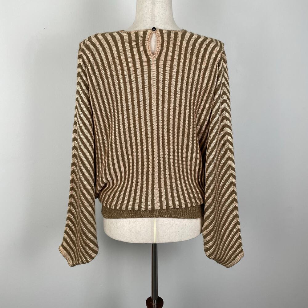 90s Vintage Epin Hand Loomed Sweater Womens S Brown Striped Wide Dolman Sleeves - Picture 3 of 14